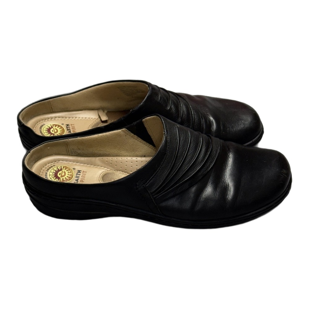 Earth Spirit Ellie Black Leather Ruched Clogs Mules Size 11 - Picture 7 of 9